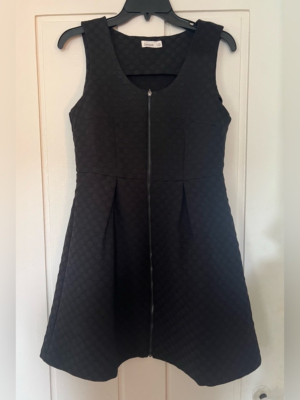 Black Textured Sleeveless Mini Dress with Front Zip
